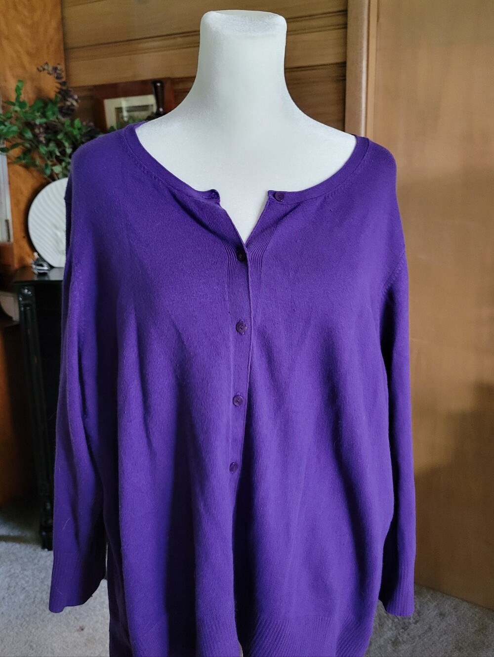 Worthington Woman Purple Button-Front Women's Cardigan Sweater - 1X